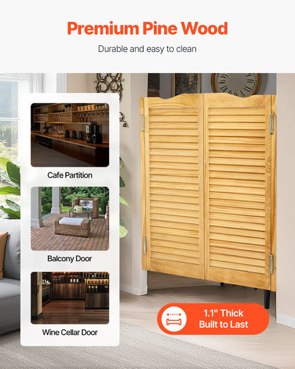 Double Saloon Doors, 32"W x 42" H Arched Top Interior Swinging Cafe Doors, Premium Pine Wood, with Hinges & Hardware Kit, Easy to Install, for Hallway Kitchen Bar Pub Entrance, Log Color