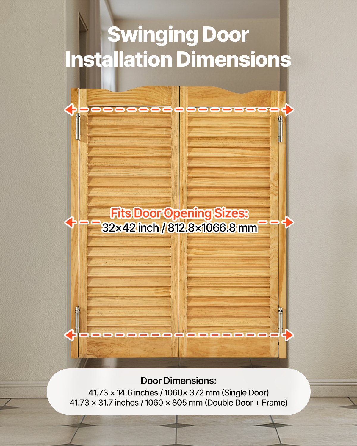 Double Saloon Doors, 32"W x 42" H Arched Top Interior Swinging Cafe Doors, Premium Pine Wood, with Hinges & Hardware Kit, Easy to Install, for Hallway Kitchen Bar Pub Entrance, Log Color
