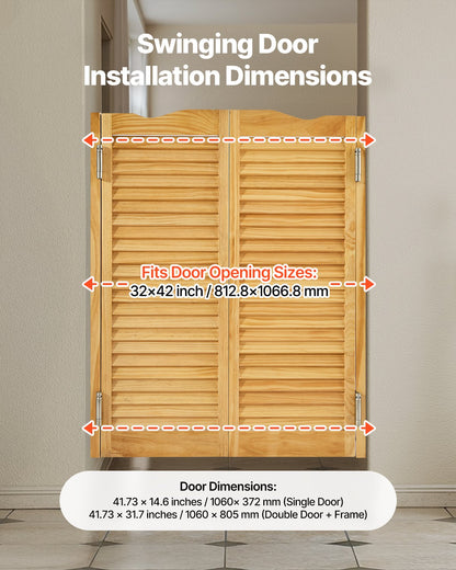 Double Saloon Doors, 32"W x 42" H Arched Top Interior Swinging Cafe Doors, Premium Pine Wood, with Hinges & Hardware Kit, Easy to Install, for Hallway Kitchen Bar Pub Entrance, Log Color