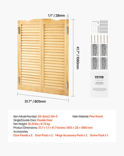 Double Saloon Doors, 32"W x 42" H Arched Top Interior Swinging Cafe Doors, Premium Pine Wood, with Hinges & Hardware Kit, Easy to Install, for Hallway Kitchen Bar Pub Entrance, Log Color