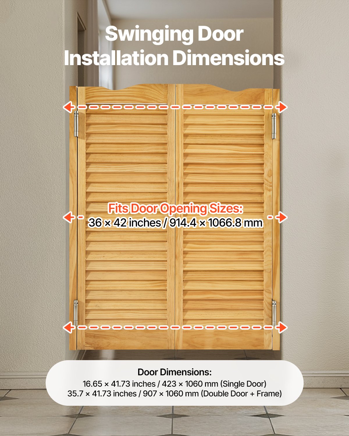 Double Saloon Doors, 36"W x 42" H Arched Top Interior Swinging Cafe Doors, Premium Pine Wood, with Hinges & Hardware Kit, Easy to Install, for Hallway Kitchen Bar Pub Entrance, Log Color