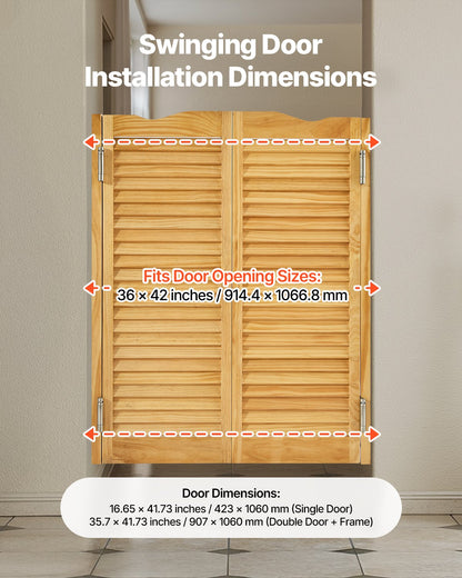 Double Saloon Doors, 36"W x 42" H Arched Top Interior Swinging Cafe Doors, Premium Pine Wood, with Hinges & Hardware Kit, Easy to Install, for Hallway Kitchen Bar Pub Entrance, Log Color