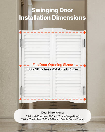 Double Saloon Doors, 36"W x 36" H Arched Top Interior Swinging Cafe Doors, Premium Pine Wood, with Hinges & Hardware Kit, Easy to Install, for Hallway Kitchen Bar Pub Entrance, White