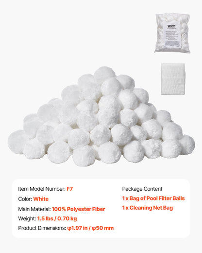Pool Filter Balls for Sand Filter, 1.5 lbs, Filter Balls Replace Pool Filter Sand, Reusable Polyester Fiber Filter Media Balls with Wash Bag, for Swimming Pool Above Ground Pool Aquarium Tank