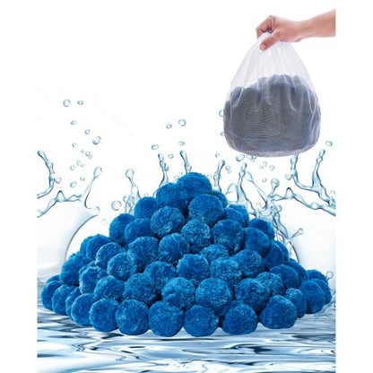 Pool Filter Balls for Sand Filter, 1.5 lbs, Filter Balls Replace Pool Filter Sand, Reusable Blue Polyester Fiber Filter Media with Wash Bag, for Swimming Pool Aquarium Tank Above Ground Pool