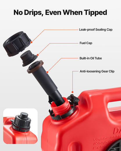 Fuel Container, 2.6 Gallon, Gas Can with Spout and Lockable Bracket, 15 L/min Max Flow Rate, Secure & Leak-proof, Portable Flat Fluid Container for Most Cars Motorcycle ATV UTV, Red