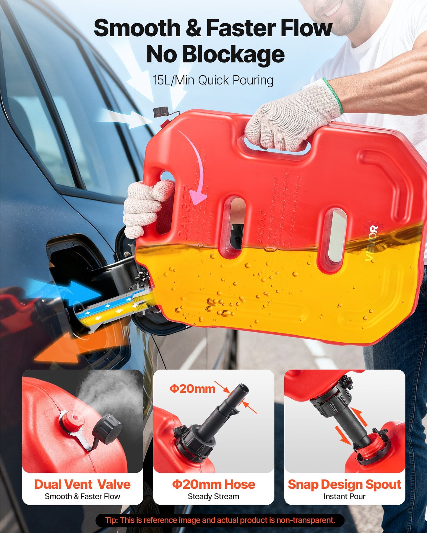 Fuel Container, 2.6 Gallon, Gas Can with Spout and Lockable Bracket, 15 L/min Max Flow Rate, Secure & Leak-proof, Portable Flat Fluid Container for Most Cars Motorcycle ATV UTV, Red