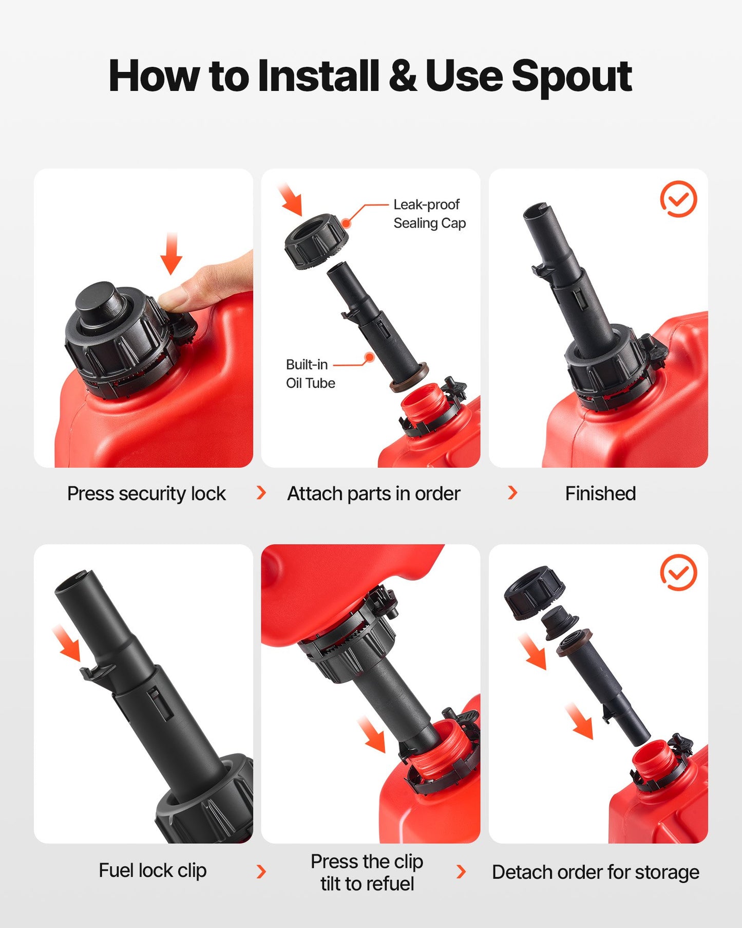 Fuel Container, 2.6 Gallon, Gas Can with Spout and Lockable Bracket, 15 L/min Max Flow Rate, Secure & Leak-proof, Portable Flat Fluid Container for Most Cars Motorcycle ATV UTV, Red