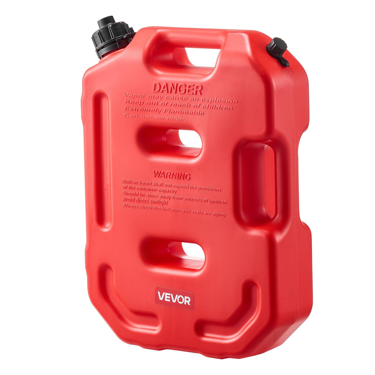 Fuel Container, 2.6 Gallon, Gas Can with Spout and Lockable Bracket, 15 L/min Max Flow Rate, Secure & Leak-proof, Portable Flat Fluid Container for Most Cars Motorcycle ATV UTV, Red