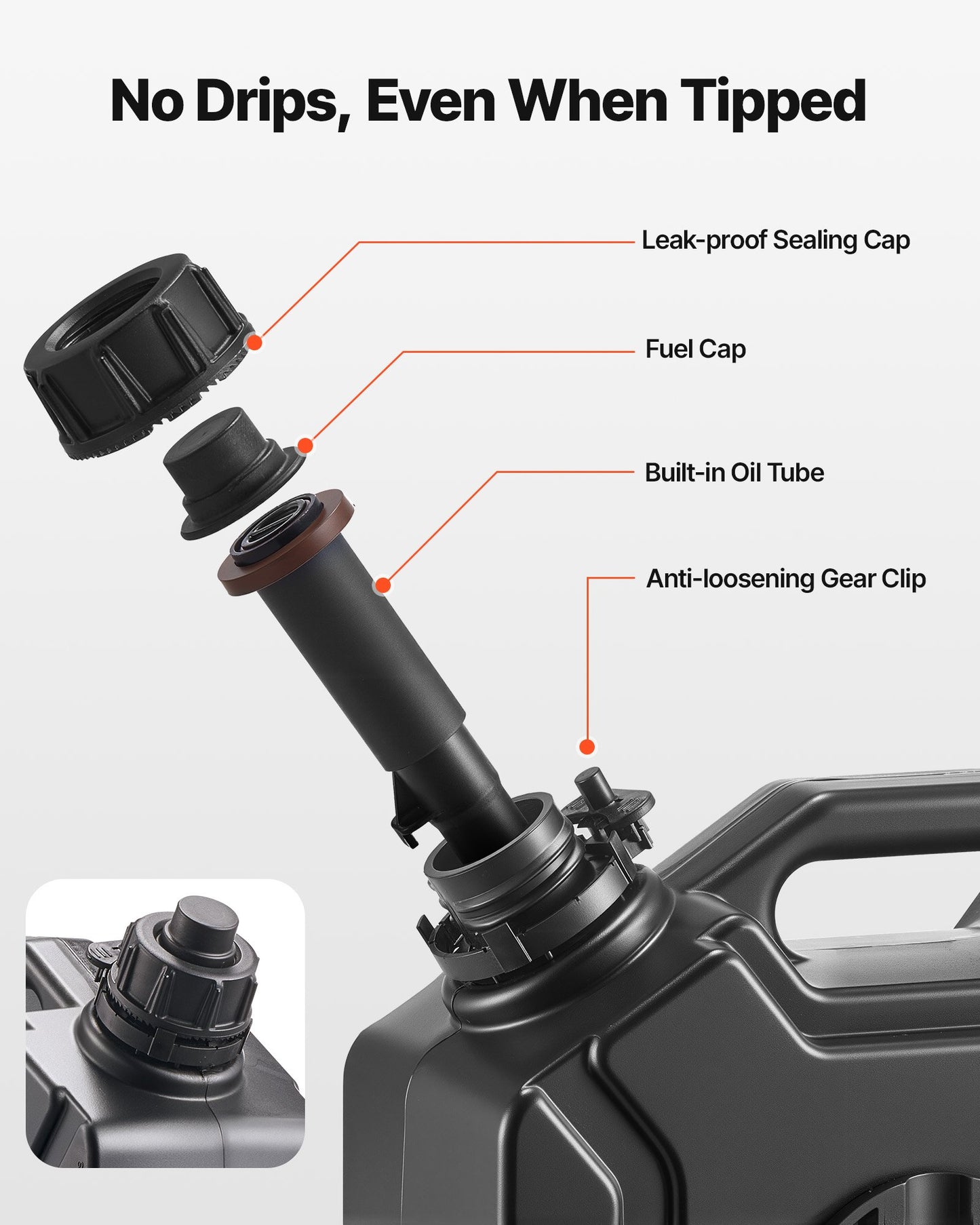 Fuel Container, 1.3 Gallon, Gas Can with Spout and Lockable Bracket, 15 L/min Max Flow Rate, Secure & Leak-proof, Portable Flat Fluid Container for Most Cars Motorcycle ATV UTV, Black