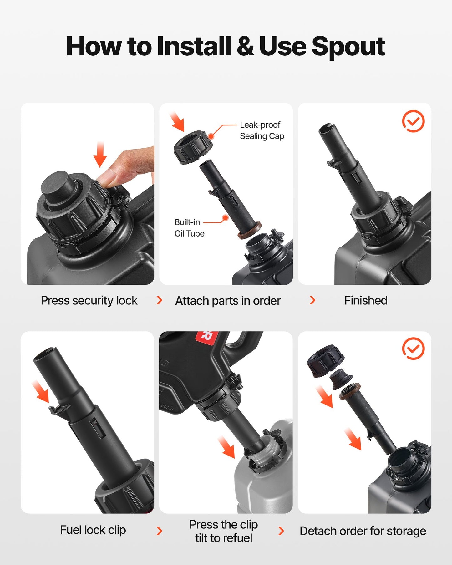 Fuel Container, 1.3 Gallon, Gas Can with Spout and Lockable Bracket, 15 L/min Max Flow Rate, Secure & Leak-proof, Portable Flat Fluid Container for Most Cars Motorcycle ATV UTV, Black