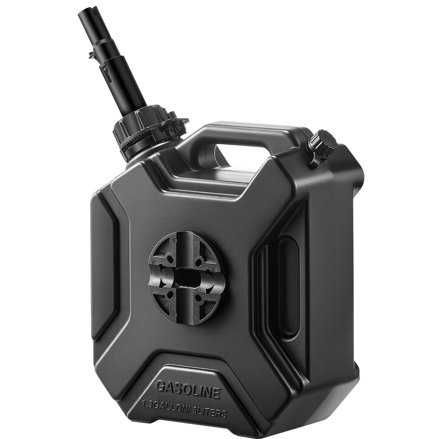 Fuel Container, 1.3 Gallon, Gas Can with Spout and Lockable Bracket, 15 L/min Max Flow Rate, Secure & Leak-proof, Portable Flat Fluid Container for Most Cars Motorcycle ATV UTV, Black