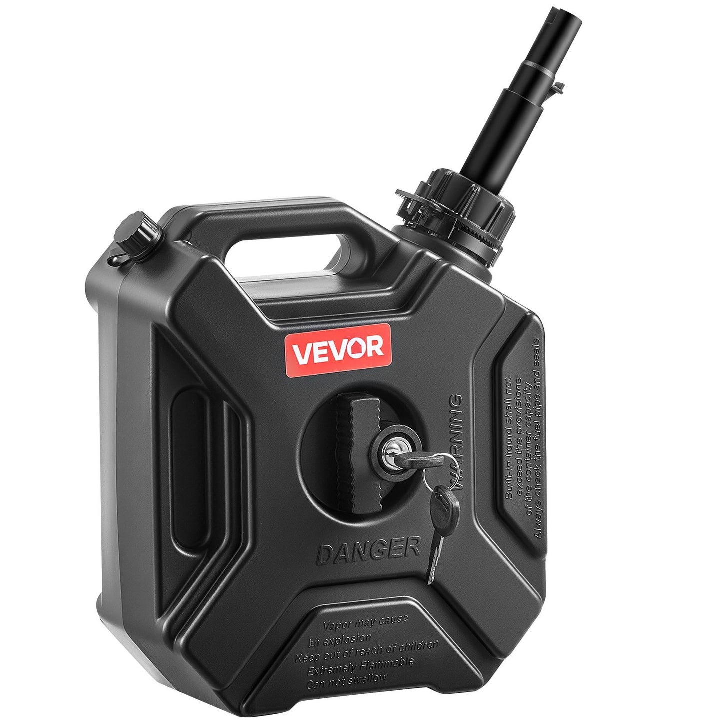 Fuel Container, 1.3 Gallon, Gas Can with Spout and Lockable Bracket, 15 L/min Max Flow Rate, Secure & Leak-proof, Portable Flat Fluid Container for Most Cars Motorcycle ATV UTV, Black