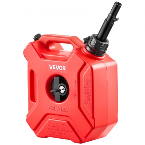 Fuel Container, 1.3 Gallon, Gas Can with Spout and Lockable Bracket, 15 L/min Max Flow Rate, Secure & Leak-proof, Portable Flat Fluid Container for Most Cars Motorcycle ATV UTV, Red