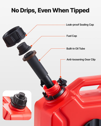 Fuel Container, 1.3 Gallon, Gas Can with Spout and Lockable Bracket, 15 L/min Max Flow Rate, Secure & Leak-proof, Portable Flat Fluid Container for Most Cars Motorcycle ATV UTV, Red