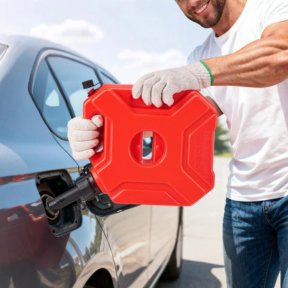 Fuel Container, 1.3 Gallon, Gas Can with Spout and Lockable Bracket, 15 L/min Max Flow Rate, Secure & Leak-proof, Portable Flat Fluid Container for Most Cars Motorcycle ATV UTV, Red
