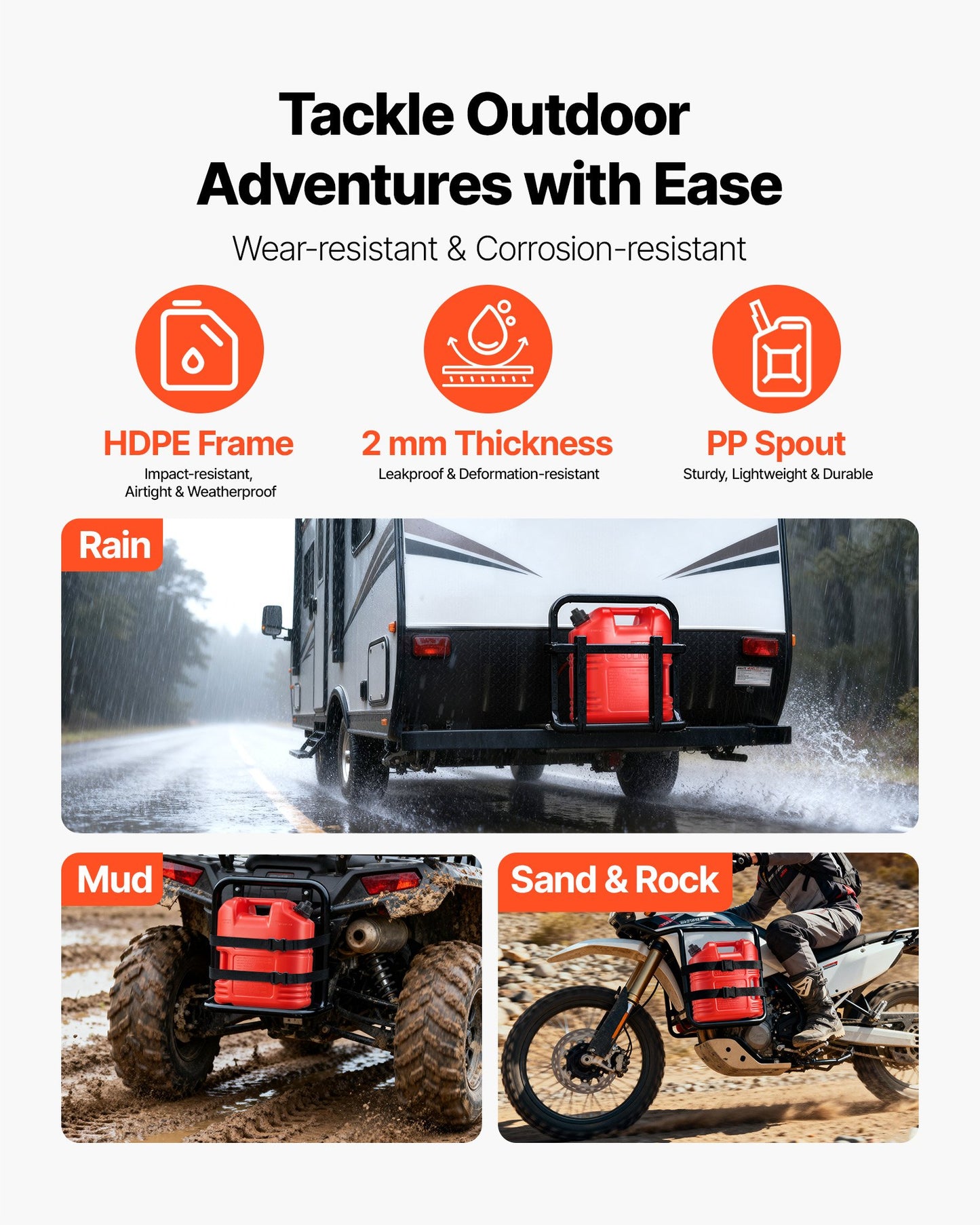 Fuel Container, 5 Gallon, Gas Tank with Spout & Clear Scale, 15 L/min Max Flow Rate, Secure & Leak-proof, Portable Flat Fluid Container for Most Cars Motorcycle ATV UTV, Red, 4 Packs