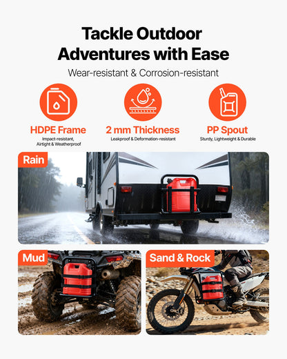 Fuel Container, 5 Gallon, Gas Tank with Spout & Clear Scale, 15 L/min Max Flow Rate, Secure & Leak-proof, Portable Flat Fluid Container for Most Cars Motorcycle ATV UTV, Red, 4 Packs