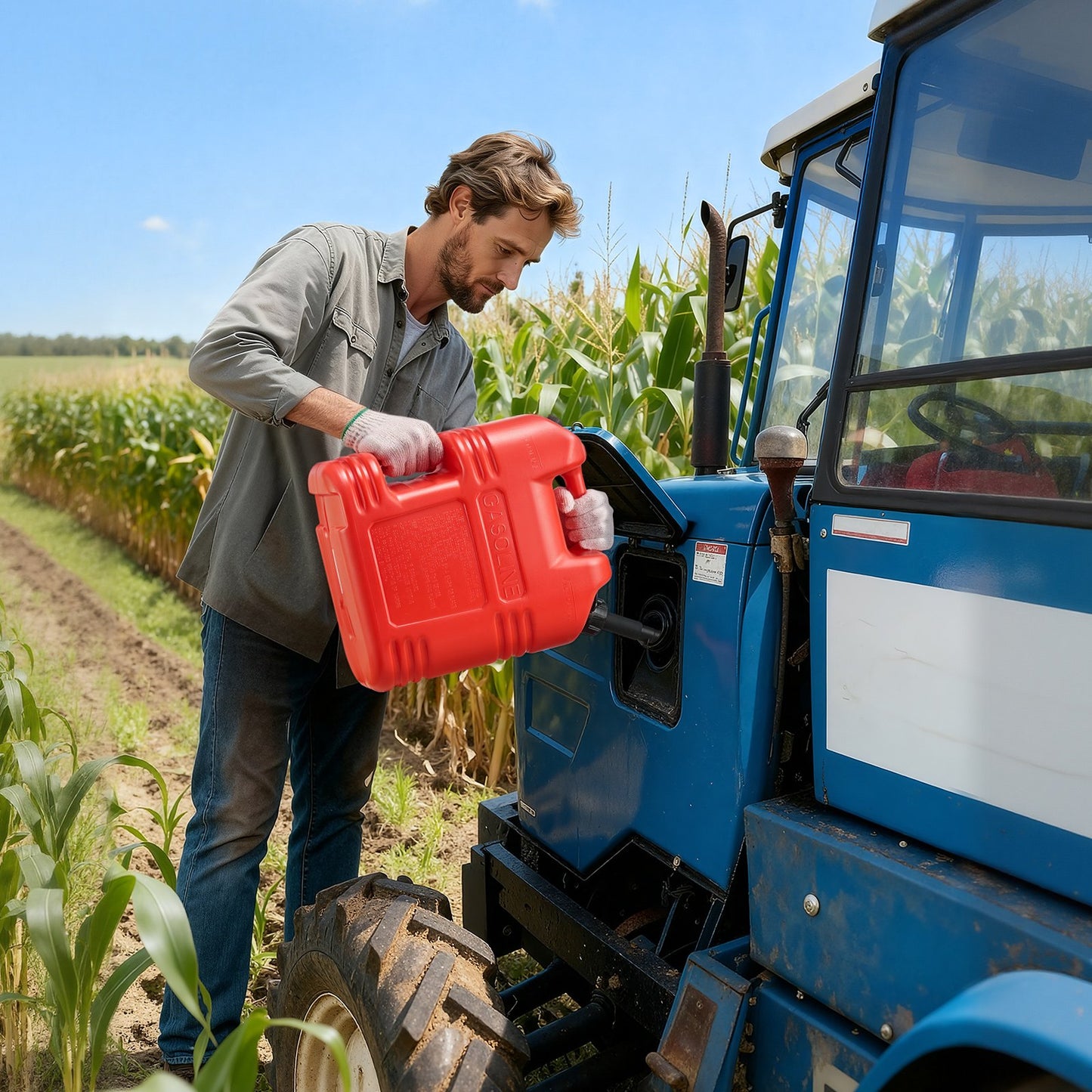 Fuel Container, 5 Gallon, Gas Tank with Spout & Clear Scale, 15 L/min Max Flow Rate, Secure & Leak-proof, Portable Flat Fluid Container for Most Cars Motorcycle ATV UTV, Red, 4 Packs