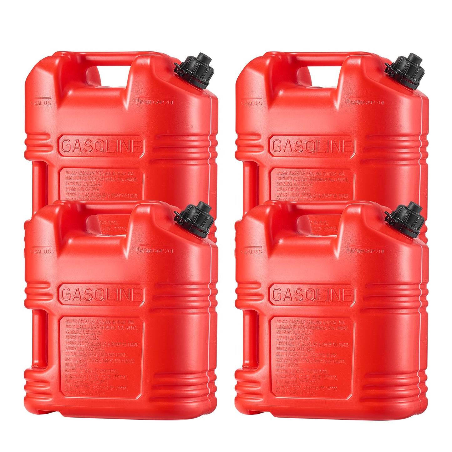 Fuel Container, 5 Gallon, Gas Tank with Spout & Clear Scale, 15 L/min Max Flow Rate, Secure & Leak-proof, Portable Flat Fluid Container for Most Cars Motorcycle ATV UTV, Red, 4 Packs