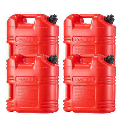 Fuel Container, 5 Gallon, Gas Tank with Spout & Clear Scale, 15 L/min Max Flow Rate, Secure & Leak-proof, Portable Flat Fluid Container for Most Cars Motorcycle ATV UTV, Red, 4 Packs