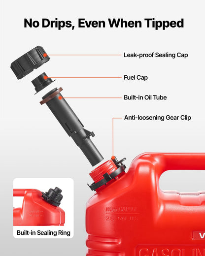 Fuel Container, 2.5 Gallon, Gas Tank with Spout & Clear Scale, 15 L/min Max Flow Rate, Secure & Leak-proof, Portable Flat Fluid Container for Most Cars Motorcycle ATV UTV, Red, 1 Pack