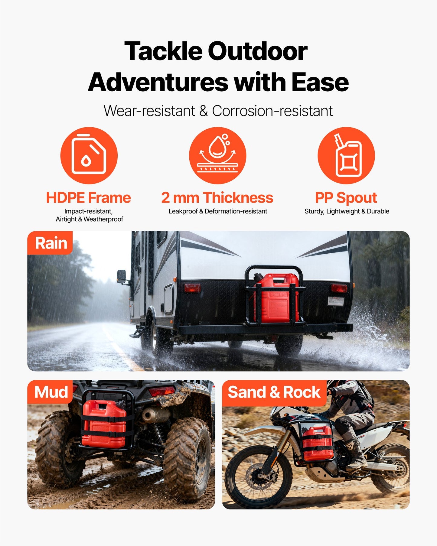 Fuel Container, 2.5 Gallon, Gas Tank with Spout & Clear Scale, 15 L/min Max Flow Rate, Secure & Leak-proof, Portable Flat Fluid Container for Most Cars Motorcycle ATV UTV, Red, 1 Pack