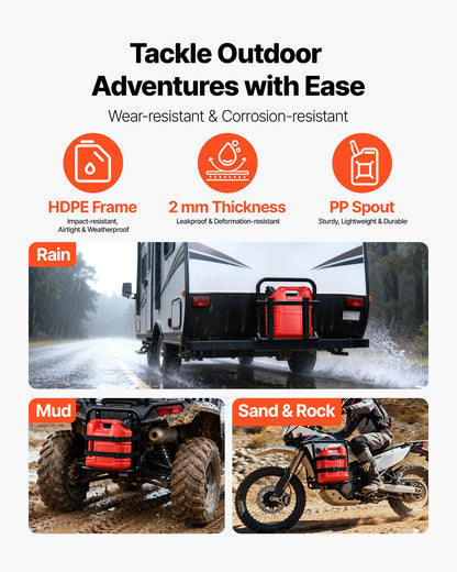 Fuel Container, 2.5 Gallon, Gas Tank with Spout & Clear Scale, 15 L/min Max Flow Rate, Secure & Leak-proof, Portable Flat Fluid Container for Most Cars Motorcycle ATV UTV, Red, 1 Pack