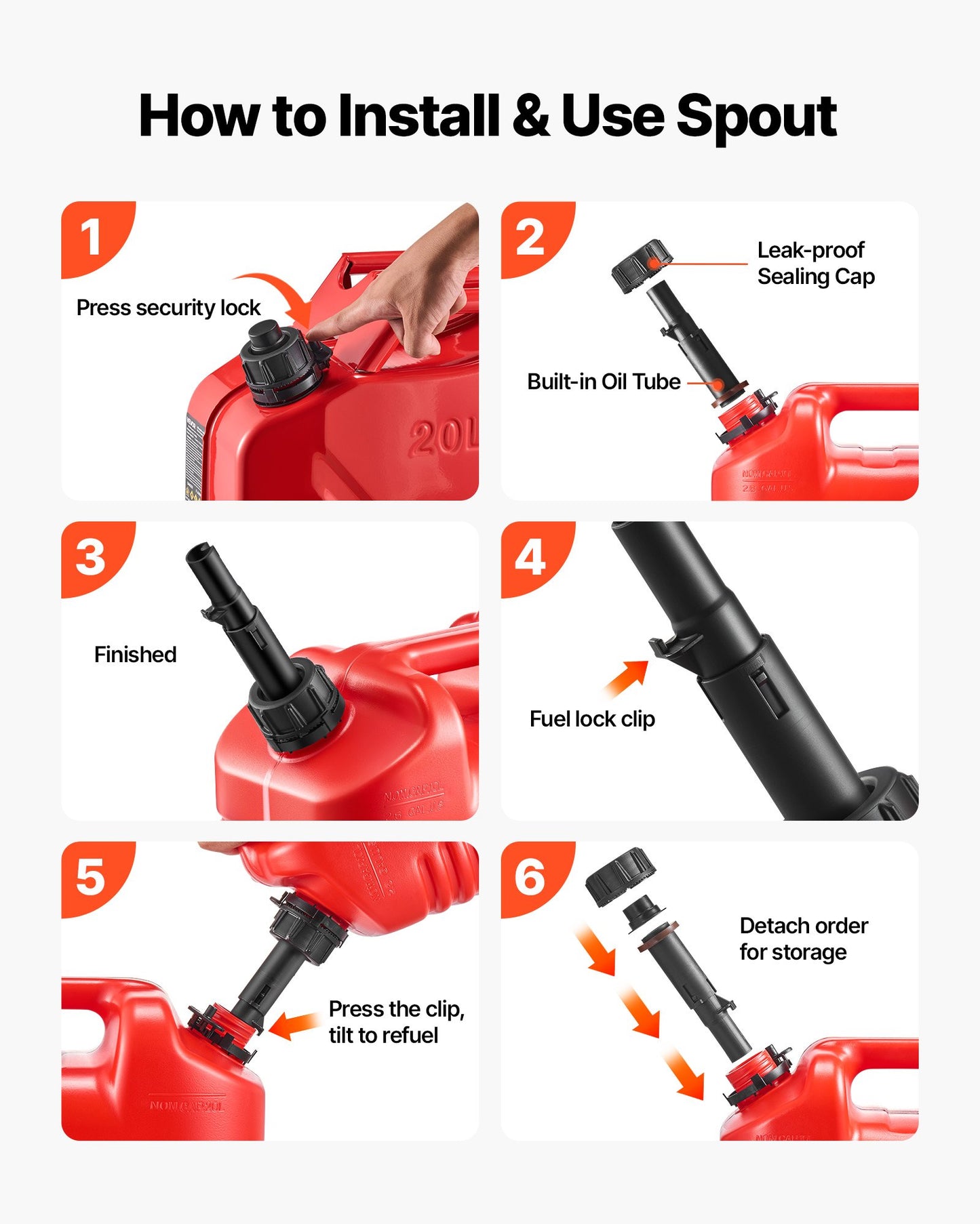 Fuel Container, 2.5 Gallon, Gas Tank with Spout & Clear Scale, 15 L/min Max Flow Rate, Secure & Leak-proof, Portable Flat Fluid Container for Most Cars Motorcycle ATV UTV, Red, 1 Pack