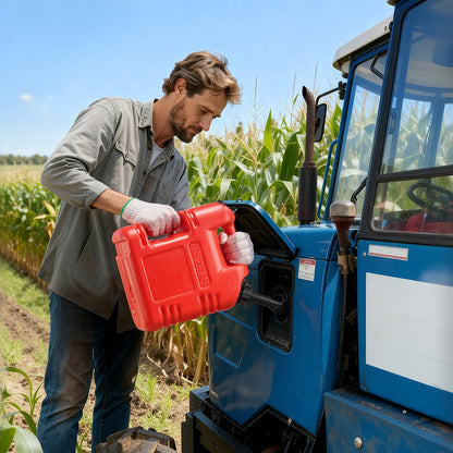 Fuel Container, 2.5 Gallon, Gas Tank with Spout & Clear Scale, 15 L/min Max Flow Rate, Secure & Leak-proof, Portable Flat Fluid Container for Most Cars Motorcycle ATV UTV, Red, 1 Pack