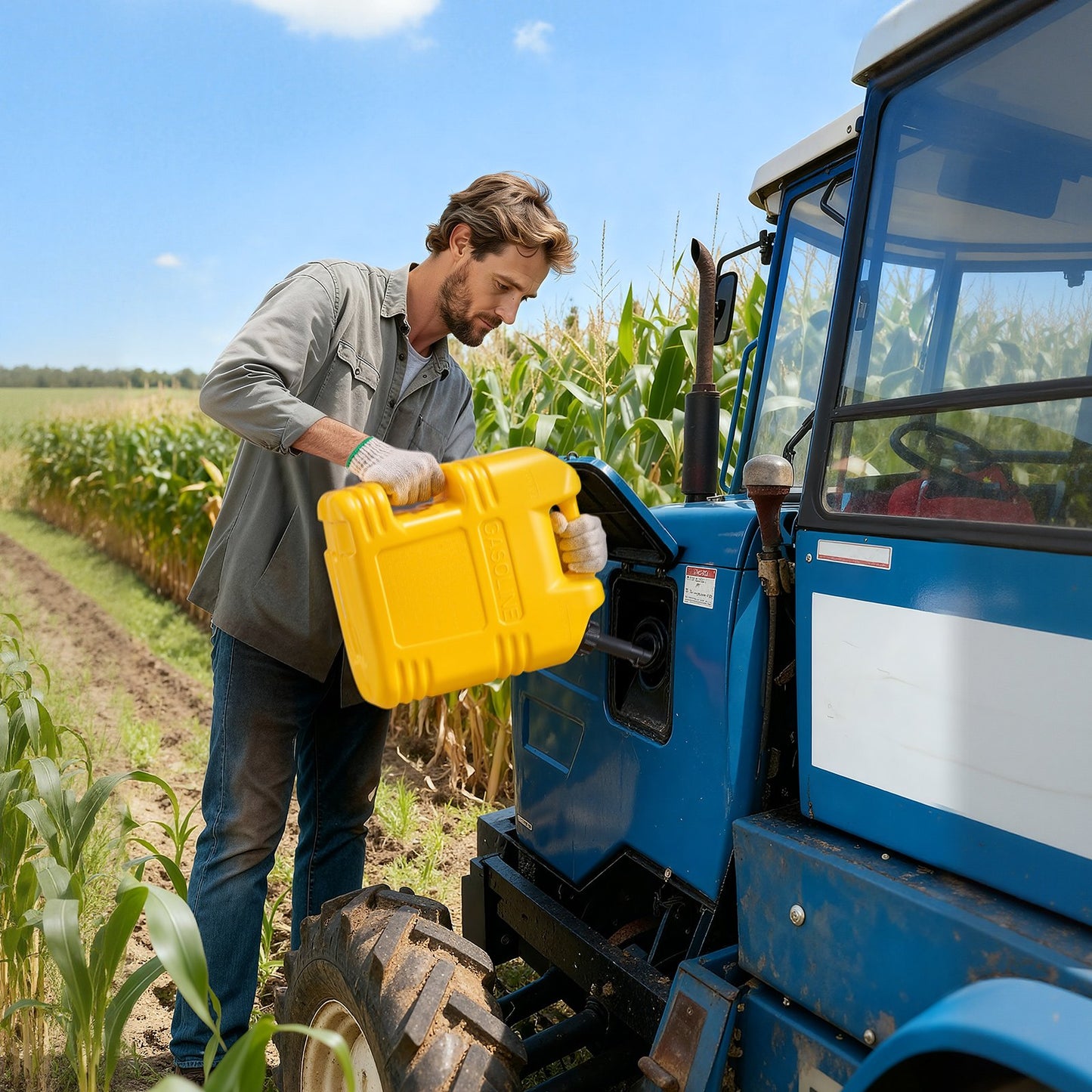 Fuel Container, 5 Gallon, Gas Tank with Spout & Clear Scale, 15 L/min Max Flow Rate, Secure & Leak-proof, Portable Flat Fluid Container for Most Cars Motorcycle SUV ATV UTV, Yellow, 1 Pack