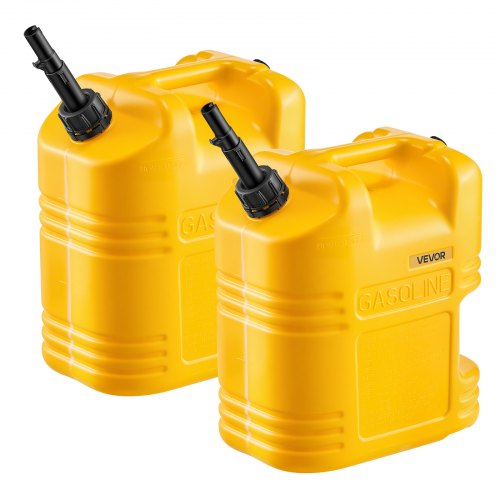 Fuel Container, 5 Gallon, Gas Tank with Spout & Clear Scale, 15 L/min Max Flow Rate, Secure & Leak-proof, Portable Flat Fluid Container for Most Cars Motorcycle SUV ATV UTV, Yellow, 2 Packs
