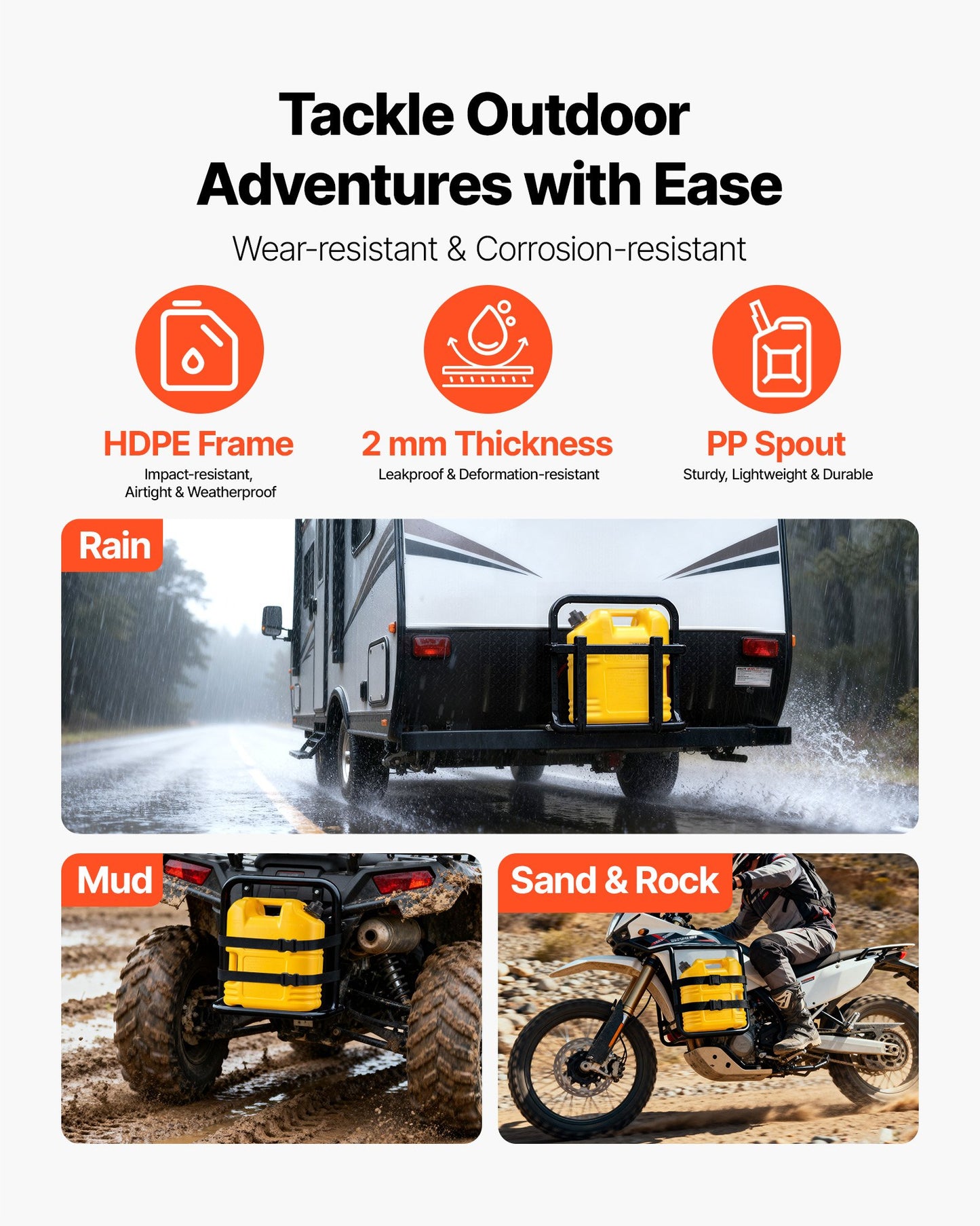 Fuel Container, 5 Gallon, Gas Tank with Spout & Clear Scale, 15 L/min Max Flow Rate, Secure & Leak-proof, Portable Flat Fluid Container for Most Cars Motorcycle SUV ATV UTV, Yellow, 2 Packs