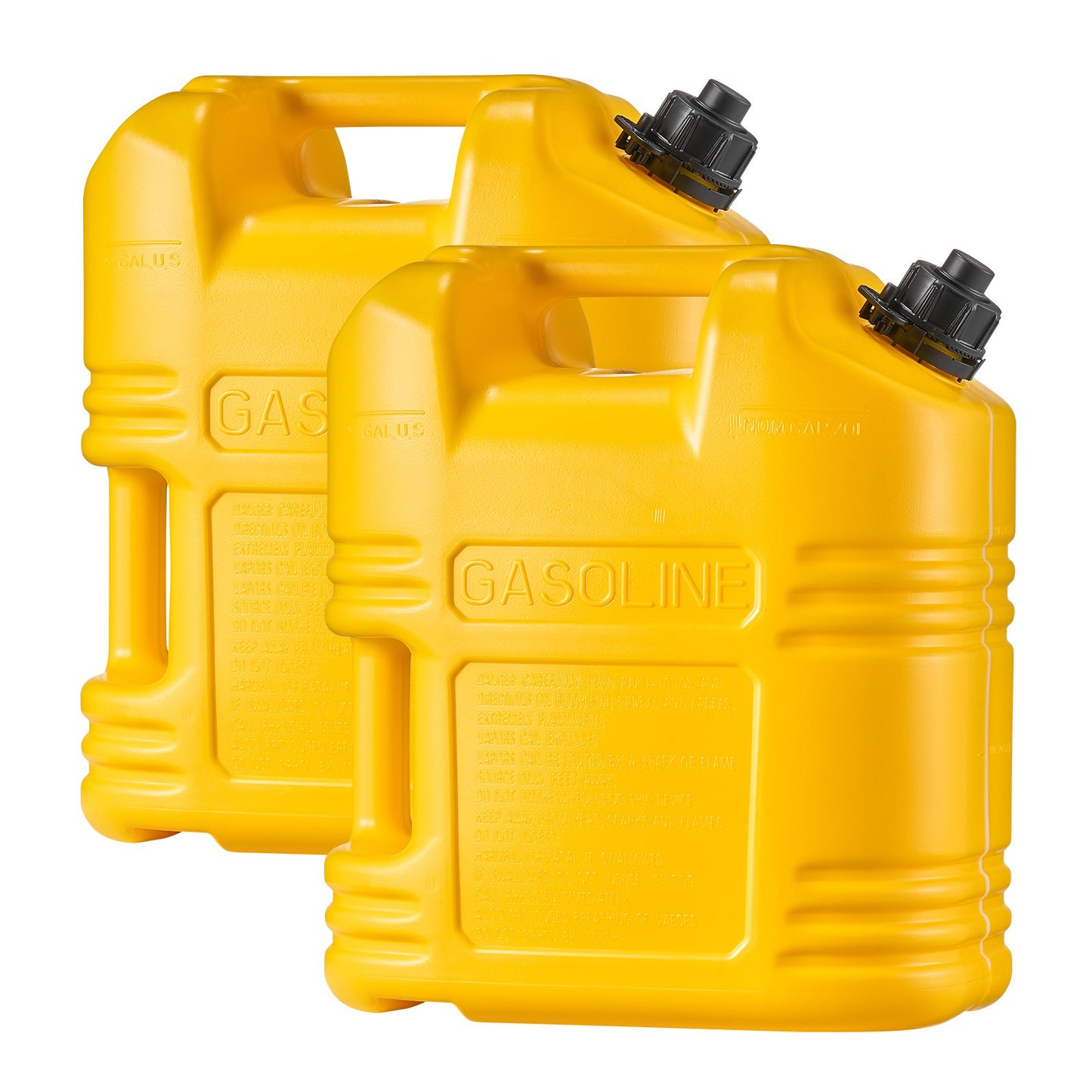 Fuel Container, 5 Gallon, Gas Tank with Spout & Clear Scale, 15 L/min Max Flow Rate, Secure & Leak-proof, Portable Flat Fluid Container for Most Cars Motorcycle SUV ATV UTV, Yellow, 2 Packs