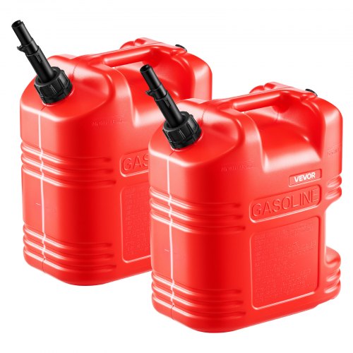 Fuel Container, 5 Gallon, Gas Tank with Spout & Clear Scale, 15 L/min Max Flow Rate, Secure & Leak-proof, Portable Flat Fluid Container for Most Cars Motorcycle ATV UTV, Red, 2 Packs
