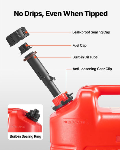 Fuel Container, 5 Gallon, Gas Tank with Spout & Clear Scale, 15 L/min Max Flow Rate, Secure & Leak-proof, Portable Flat Fluid Container for Most Cars Motorcycle ATV UTV, Red, 2 Packs
