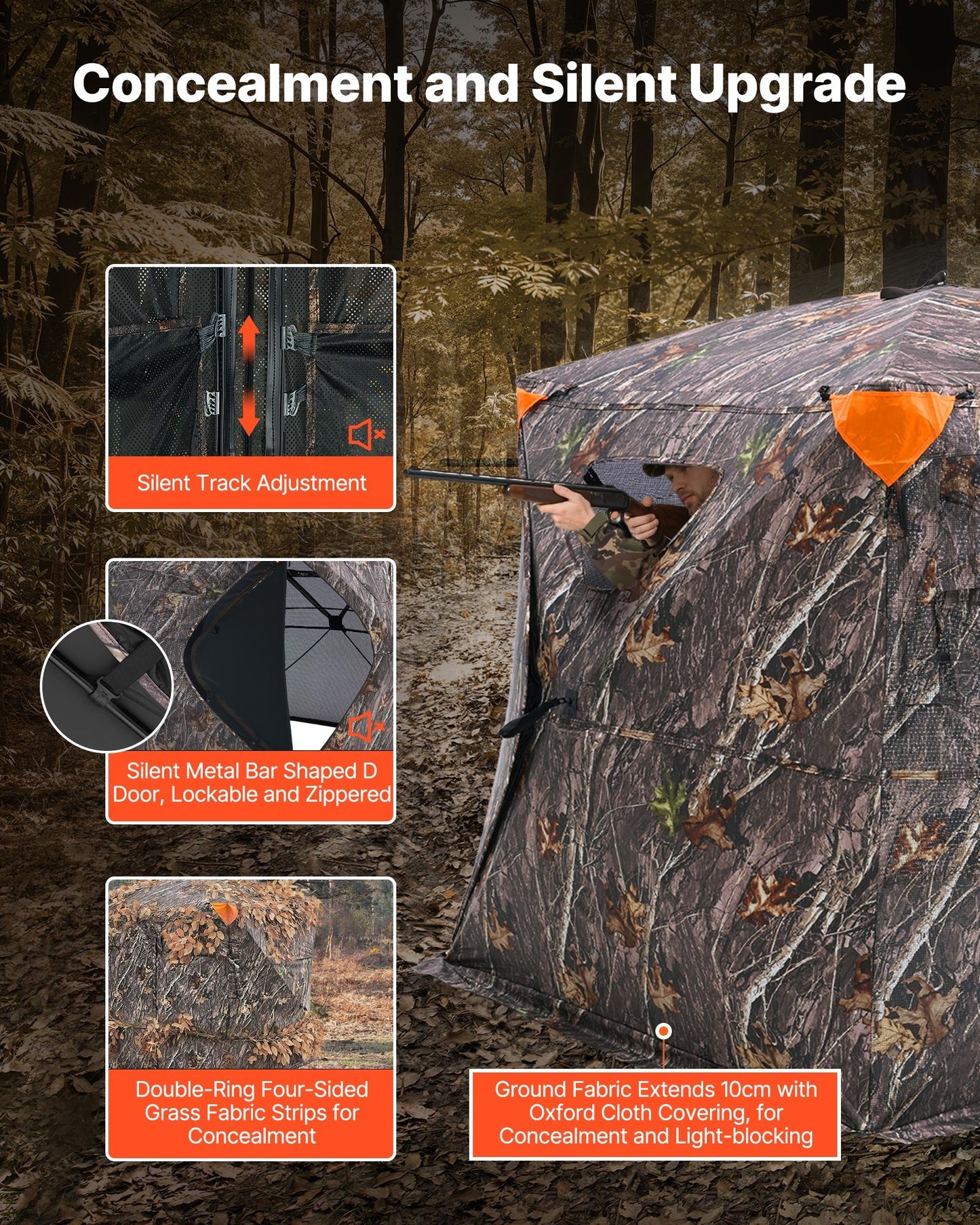 Hunting Blind, 270° See Through Ground Blind, 4-5 Person Pop Up Deer Blind for Hunting with Carrying Bag, Portable Resilient Hunting Tent, One-Way See-Through Mesh for Turkey and Deer Hunting