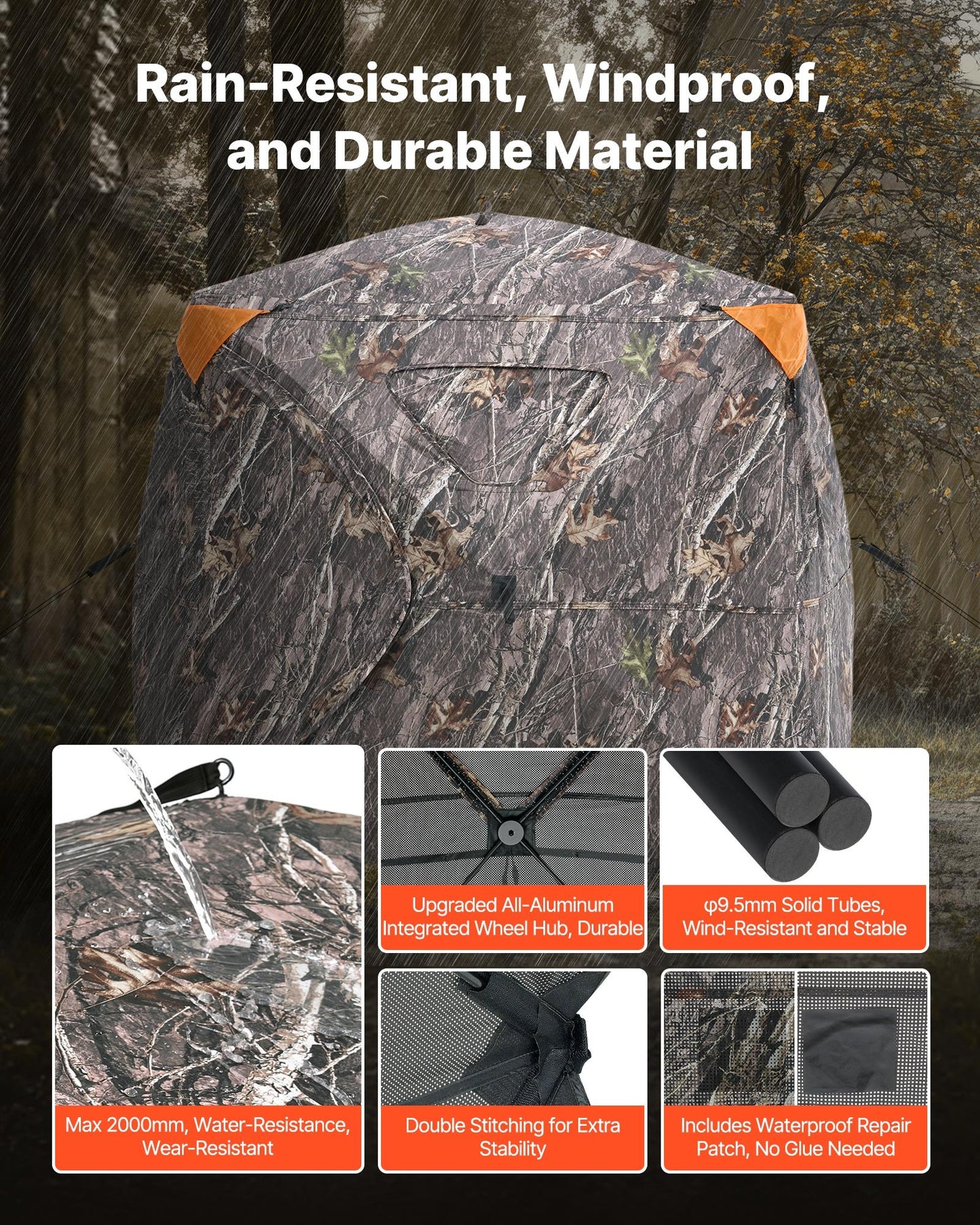 Hunting Blind, 270° See Through Ground Blind, 4-5 Person Pop Up Deer Blind for Hunting with Carrying Bag, Portable Resilient Hunting Tent, One-Way See-Through Mesh for Turkey and Deer Hunting