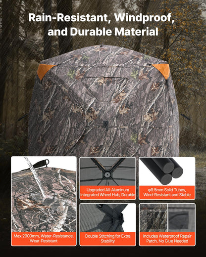 Hunting Blind, 270° See Through Ground Blind, 4-5 Person Pop Up Deer Blind for Hunting with Carrying Bag, Portable Resilient Hunting Tent, One-Way See-Through Mesh for Turkey and Deer Hunting