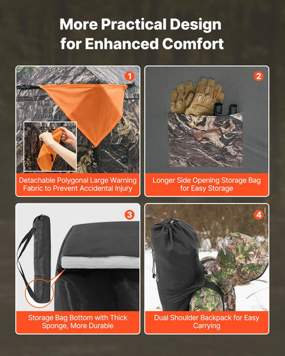 Hunting Blind, 270° See Through Ground Blind, 4-5 Person Pop Up Deer Blind for Hunting with Carrying Bag, Portable Resilient Hunting Tent, One-Way See-Through Mesh for Turkey and Deer Hunting