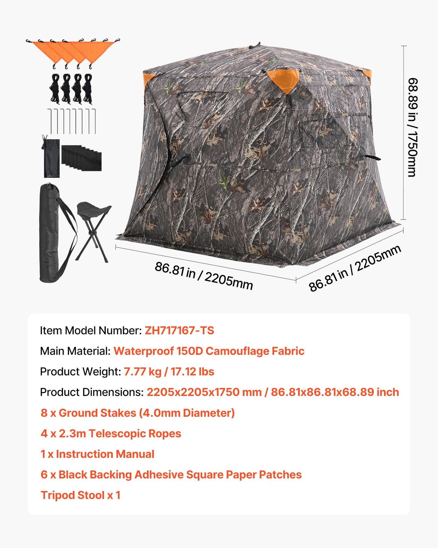 Hunting Blind, 270° See Through Ground Blind, 4-5 Person Pop Up Deer Blind for Hunting with Carrying Bag, Portable Resilient Hunting Tent, One-Way See-Through Mesh for Turkey and Deer Hunting