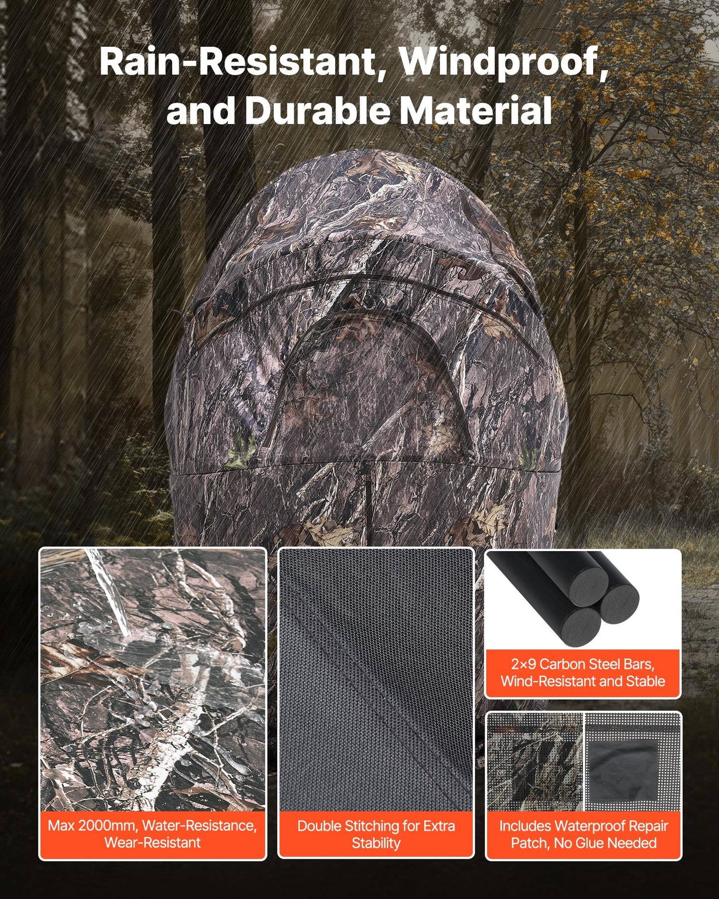 Hunting Blind, Single Person Ground Blinds with Carrying Bag, Portable Camouflage Tent, Reinforced Durable Concealed Shelter with Silent Zipper Door and Window, for Turkey and Deer