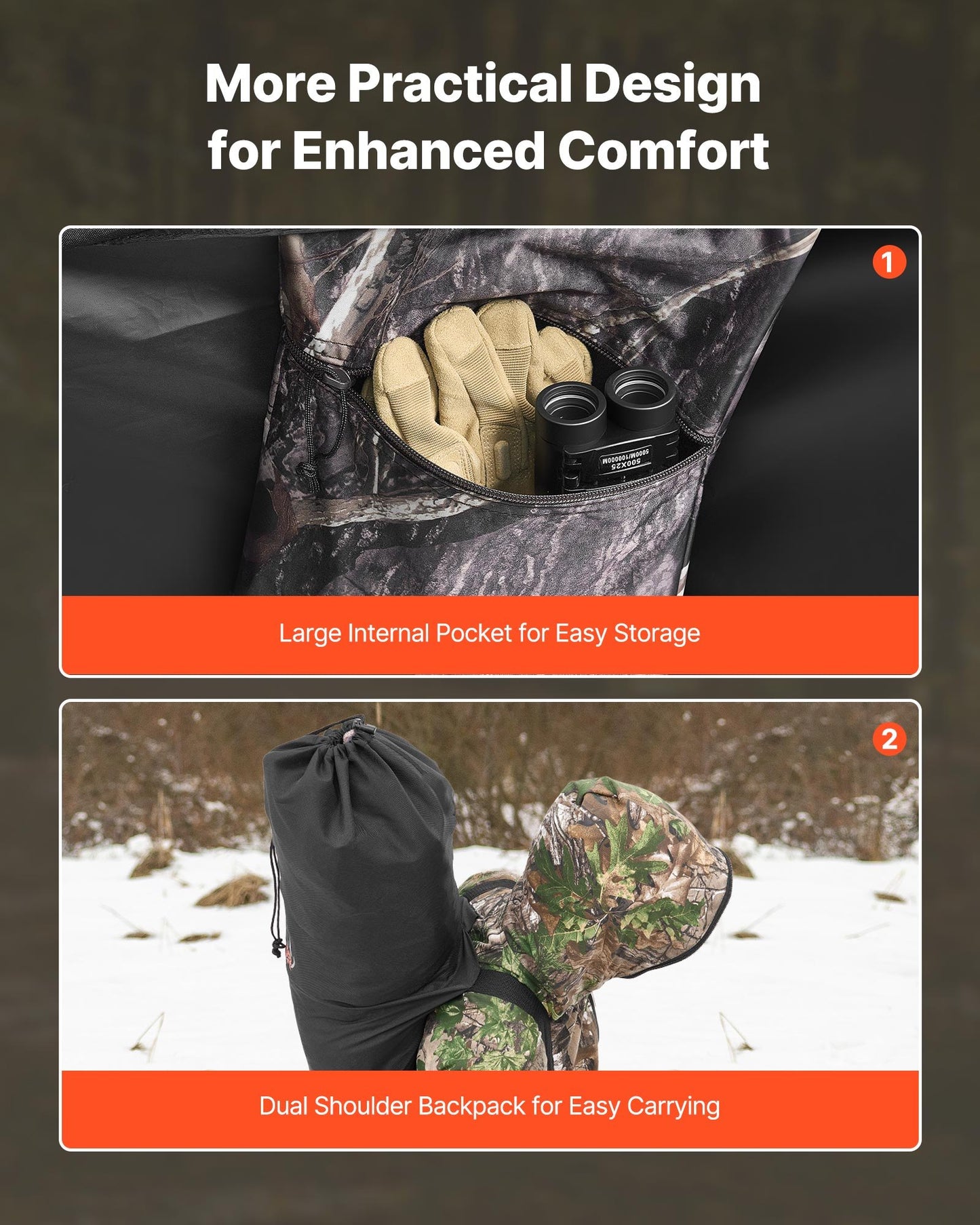 Hunting Blind, Single Person Ground Blinds with Carrying Bag, Portable Camouflage Tent, Reinforced Durable Concealed Shelter with Silent Zipper Door and Window, for Turkey and Deer