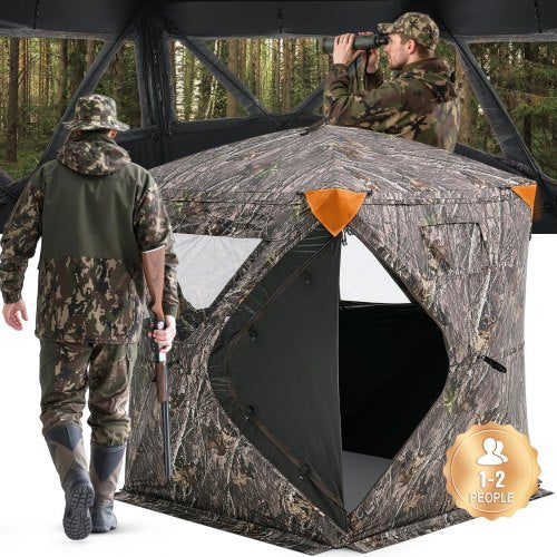 Hunting Blind, 270° Ground Blind, 1-2 Person Pop Up Deer Blind for Hunting with Carrying Bag, Portable Resilient Hunting Tent, 3 Horizontal Windows for Turkey and Deer Hunting