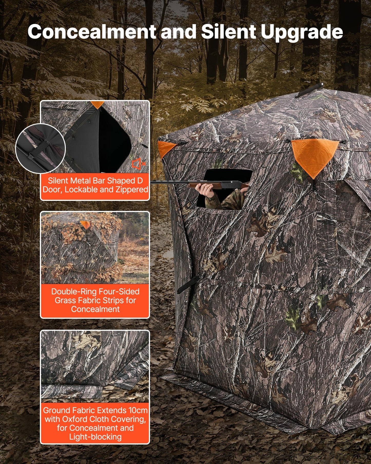 Hunting Blind, 270° Ground Blind, 1-2 Person Pop Up Deer Blind for Hunting with Carrying Bag, Portable Resilient Hunting Tent, 3 Horizontal Windows for Turkey and Deer Hunting