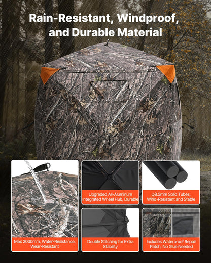 Hunting Blind, 270° Ground Blind, 1-2 Person Pop Up Deer Blind for Hunting with Carrying Bag, Portable Resilient Hunting Tent, 3 Horizontal Windows for Turkey and Deer Hunting