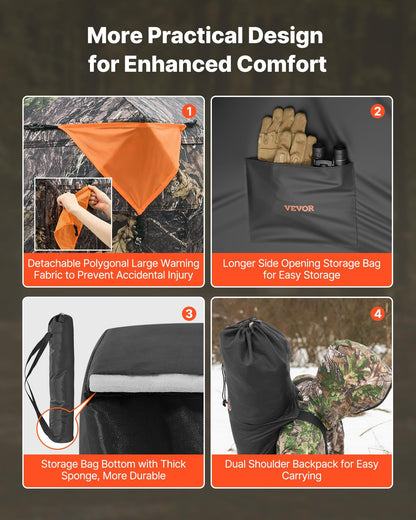 Hunting Blind, 270° Ground Blind, 1-2 Person Pop Up Deer Blind for Hunting with Carrying Bag, Portable Resilient Hunting Tent, 3 Horizontal Windows for Turkey and Deer Hunting