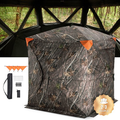 Hunting Blind, 270° See Through Ground Blind, 2-3 Person Pop Up Deer Blind for Hunting with Carrying Bag, Portable Resilient Hunting Tent, 3 Horizontal Windows for Turkey and Deer Hunting