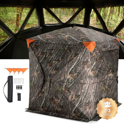 Hunting Blind, 270° See Through Ground Blind, 2-3 Person Pop Up Deer Blind for Hunting with Carrying Bag, Portable Resilient Hunting Tent, 3 Horizontal Windows for Turkey and Deer Hunting