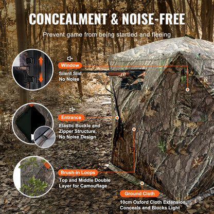 Hunting Blind, 270° See Through Ground Blind, 2-3 Person Pop Up Deer Blind for Hunting with Carrying Bag, Portable Resilient Hunting Tent, 3 Horizontal Windows for Turkey and Deer Hunting